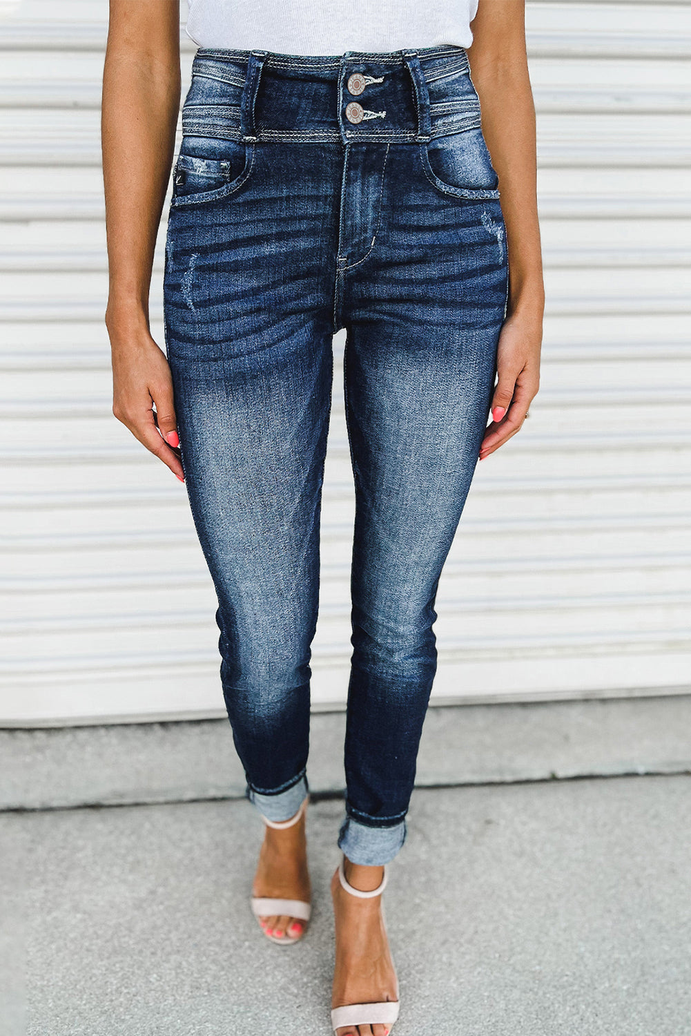 Dark Blue Vintage Washed High Waist Skinny Jeans