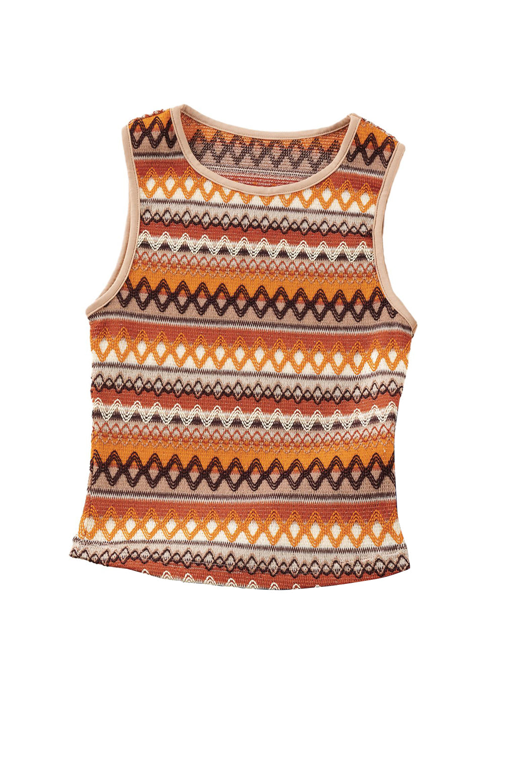 Orange Boho Geometric Striped Knitted Tank Top