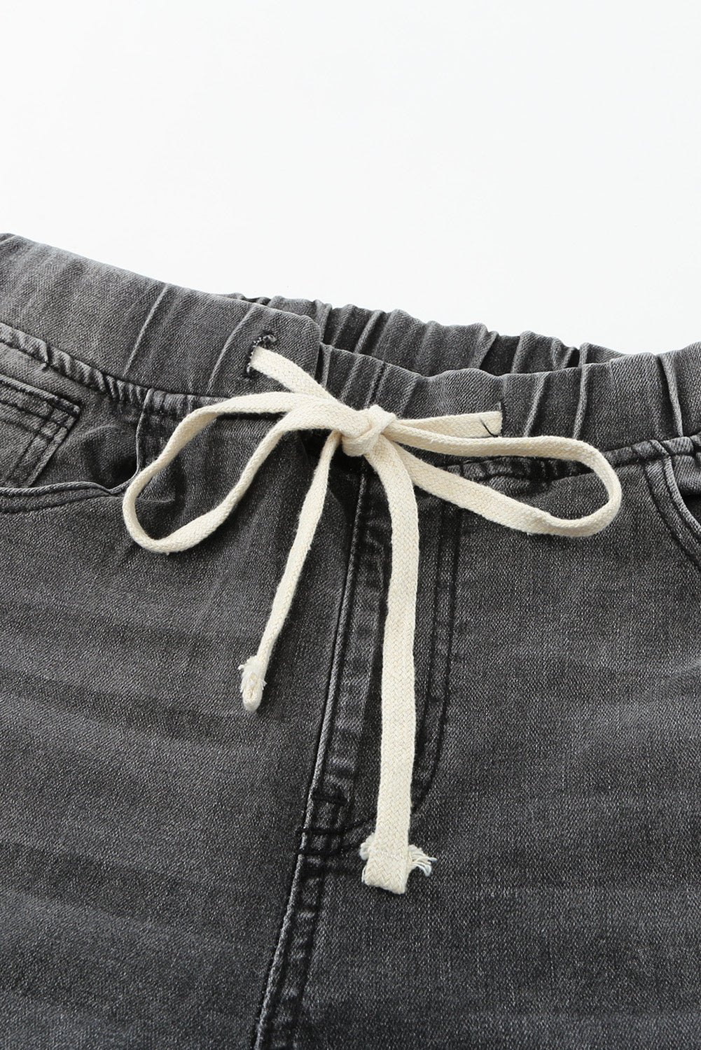 Light Blue Drawstring Elastic Waist Jeans With Hole