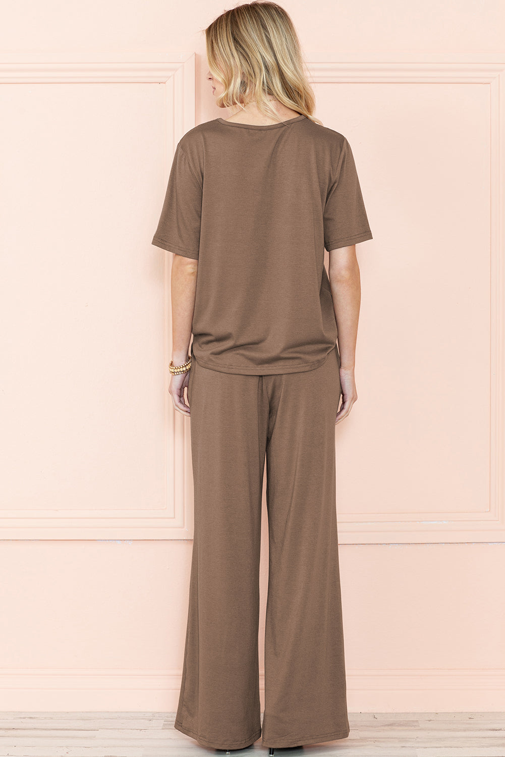 Solid Color T-Shirt and Wide Leg Pants Set