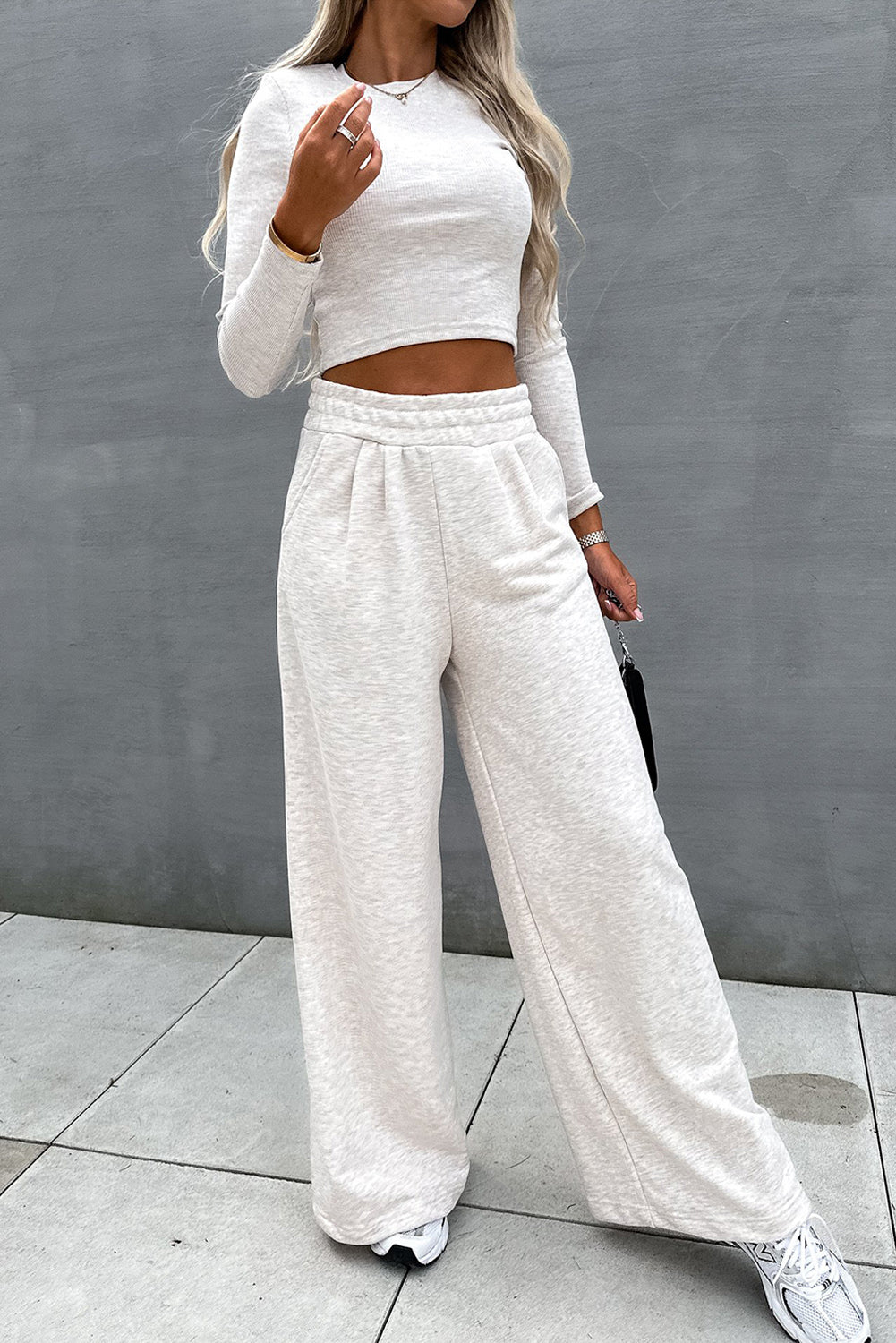 Slim Fit Crop Top and Wide Leg Pants Set