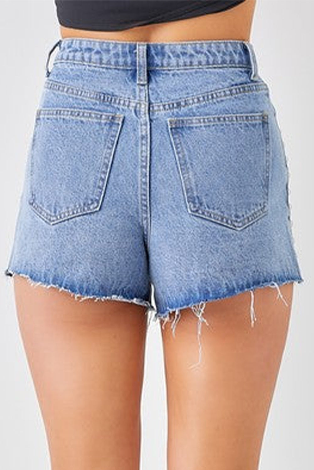 Sky Blue Casual Studded Denim Raw Hem Shorts