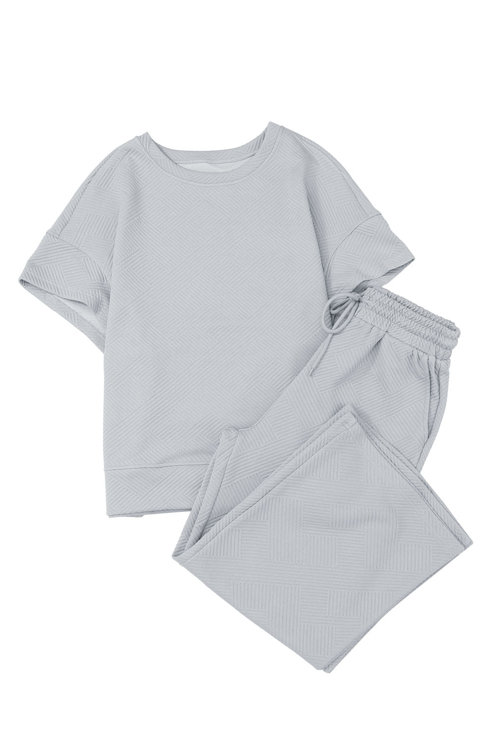 Textured Loose Fit T Shirt and Drawstring Pants Set w/Pockets