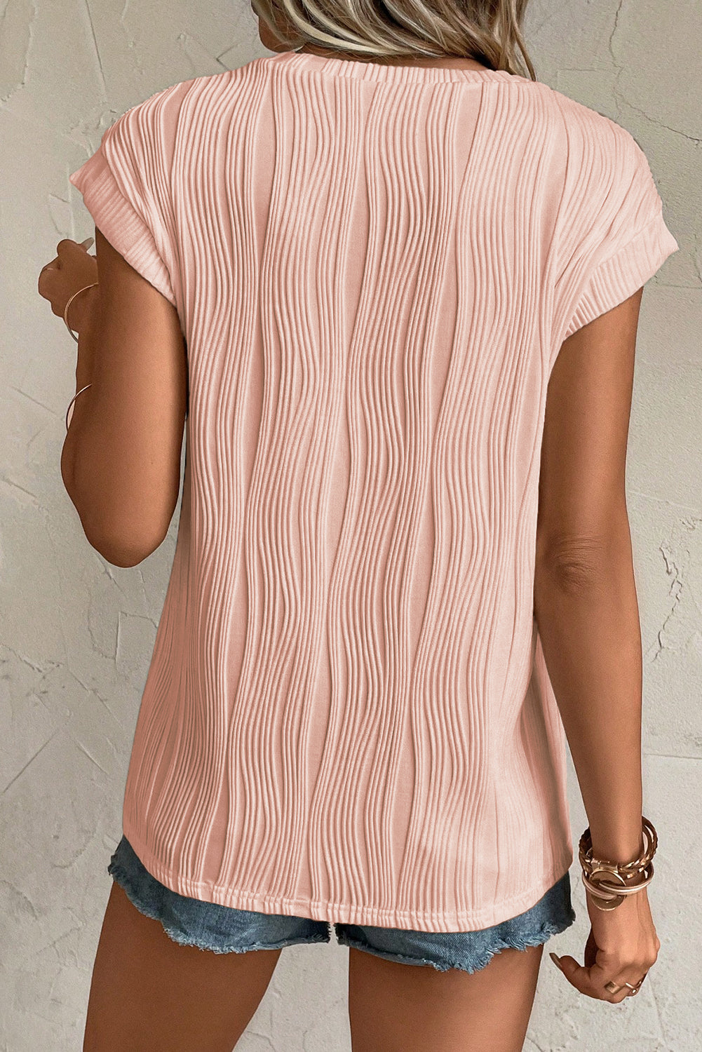 Wavy Textured Cap Sleeve Top