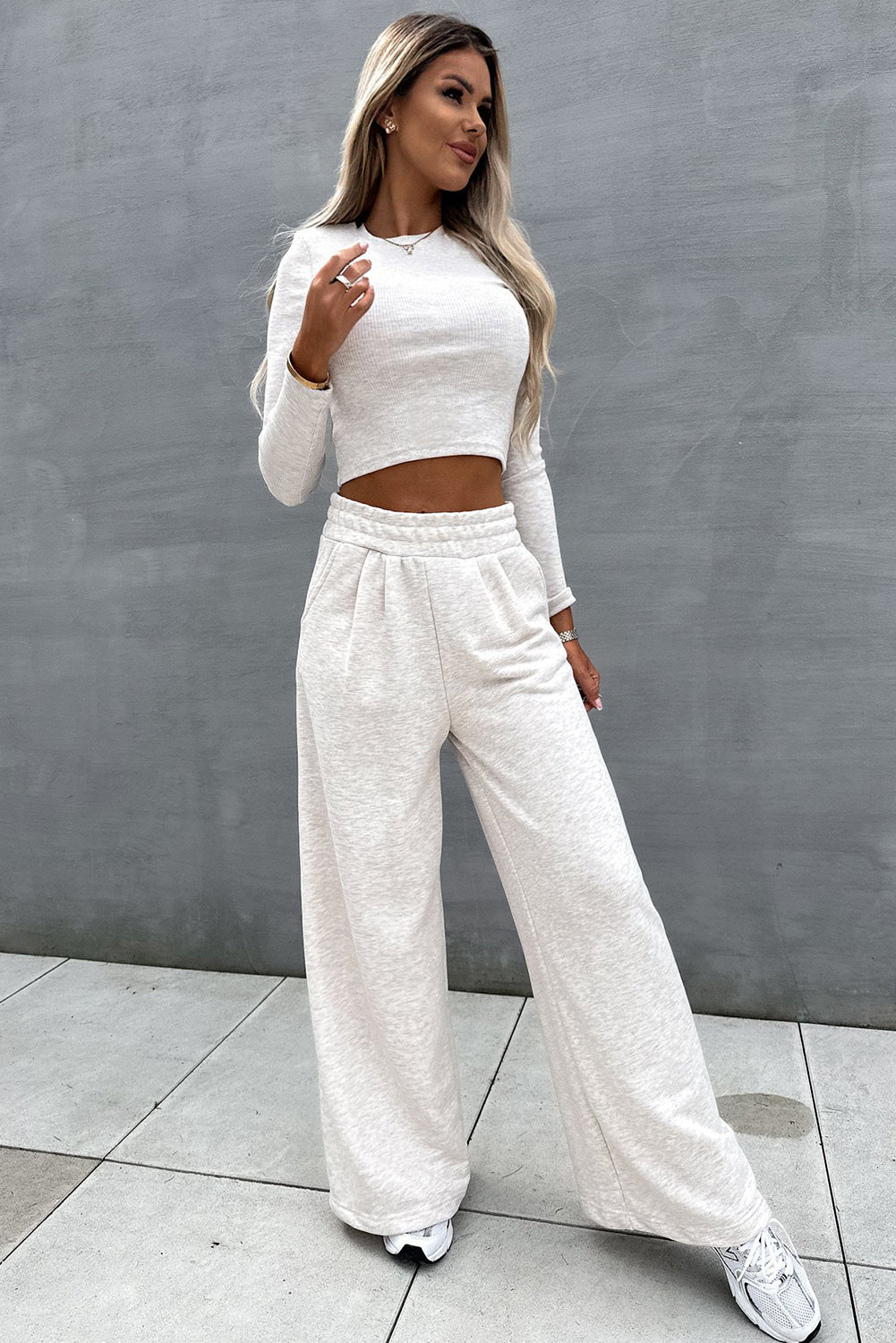 Slim Fit Crop Top and Wide Leg Pants Set