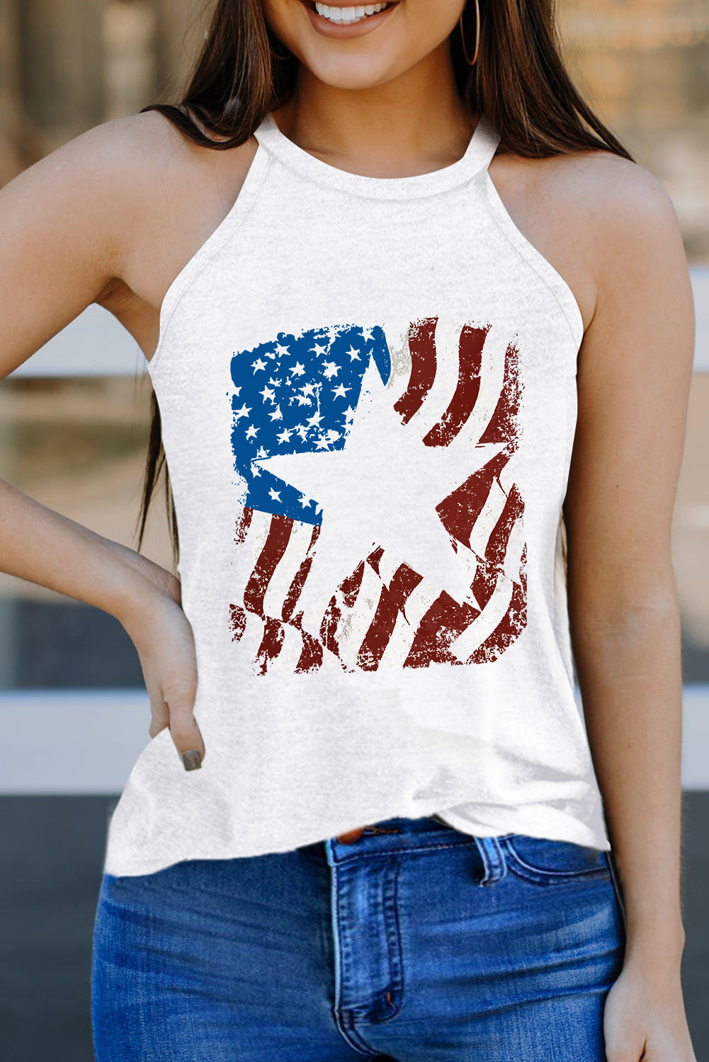 White Star American Flag Printed Graphic Tank Top