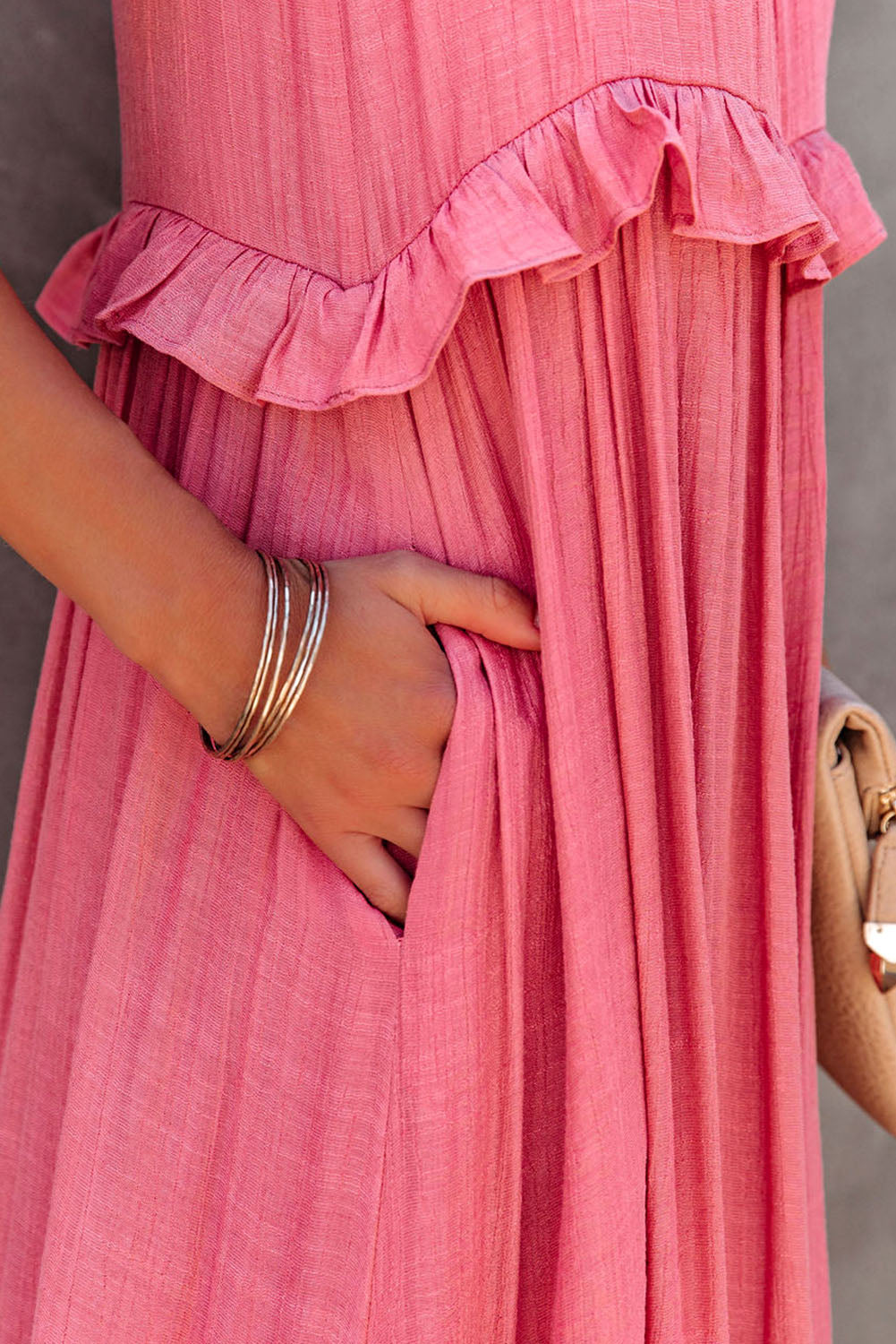 Ruffle Hem Pleated Flowy Maxi Dress