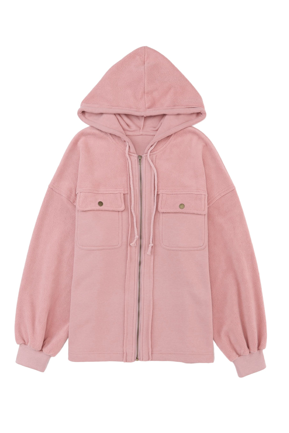 Bishop Sleeve Zip Up Hoodie Jacket with Flap Pockets