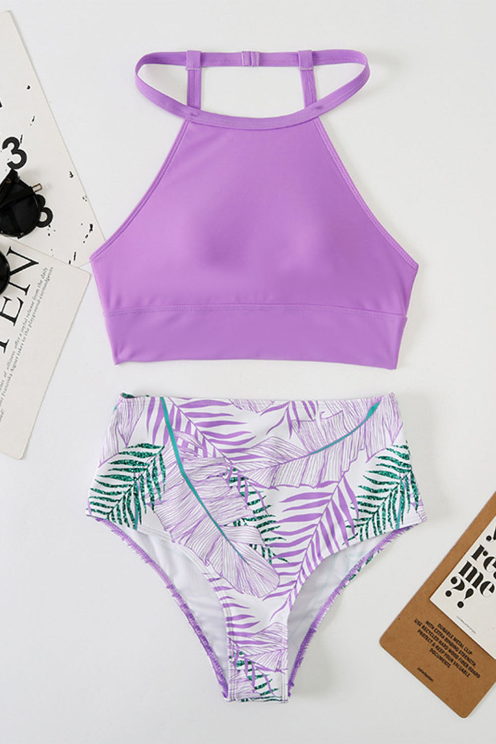 Tropical Print Back Split High Waisted Swimsuit