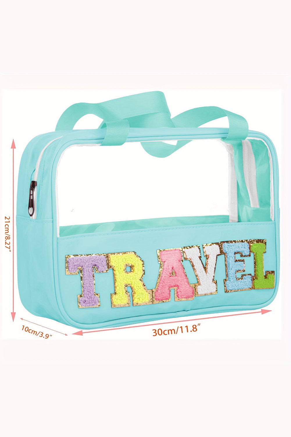 TRAVEL Chenille Letter Clear PVC Makeup Bag