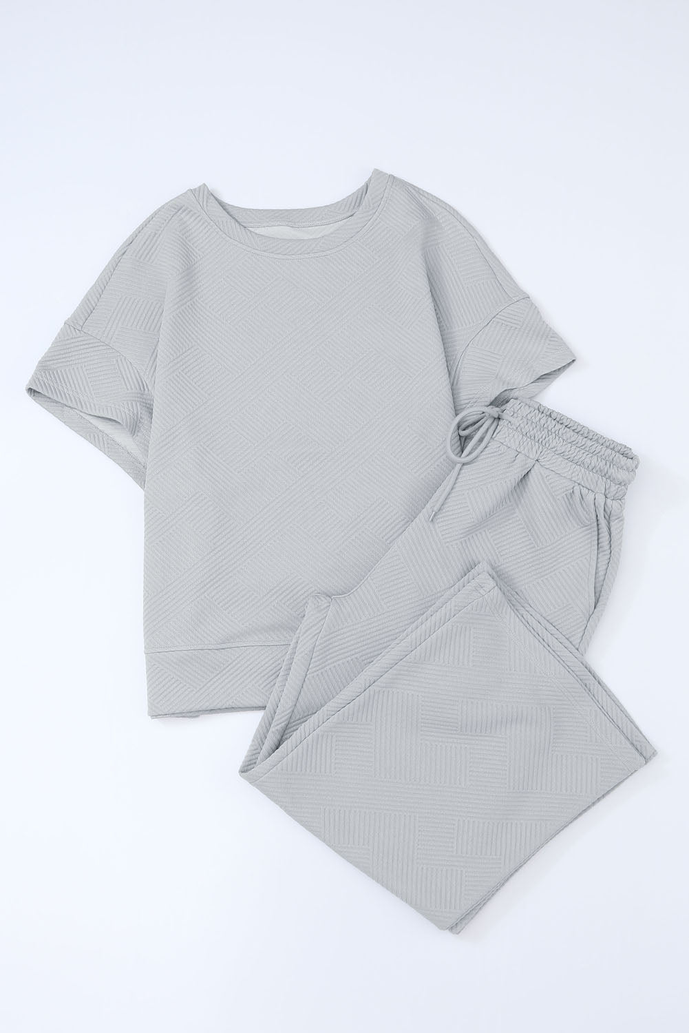 Textured Loose Fit T Shirt and Drawstring Pants Set w/Pockets