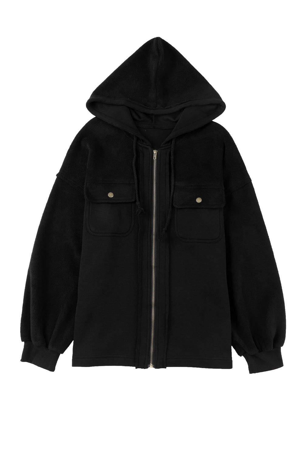 Bishop Sleeve Zip Up Hoodie Jacket with Flap Pockets