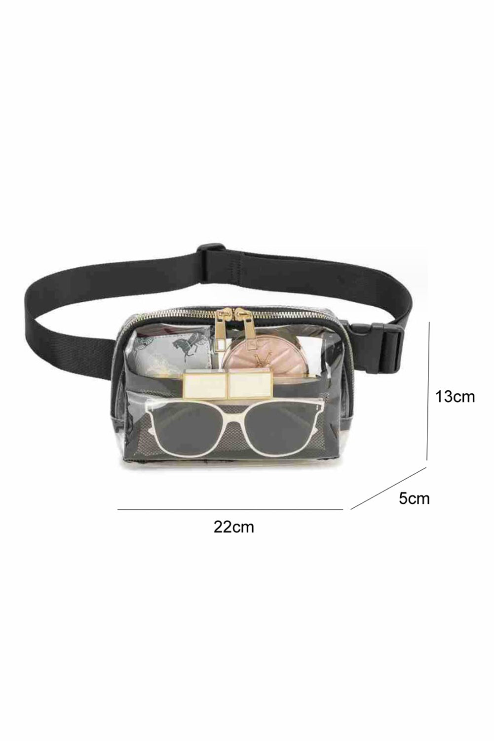 Black Adjustable Straps Zipper Clear Waist Bag