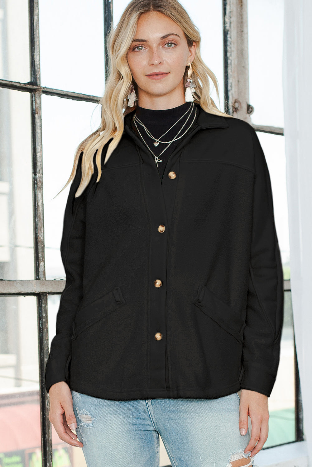 Cozy Chic Button-Up Stitching Pocketed Jacket for All Seasons