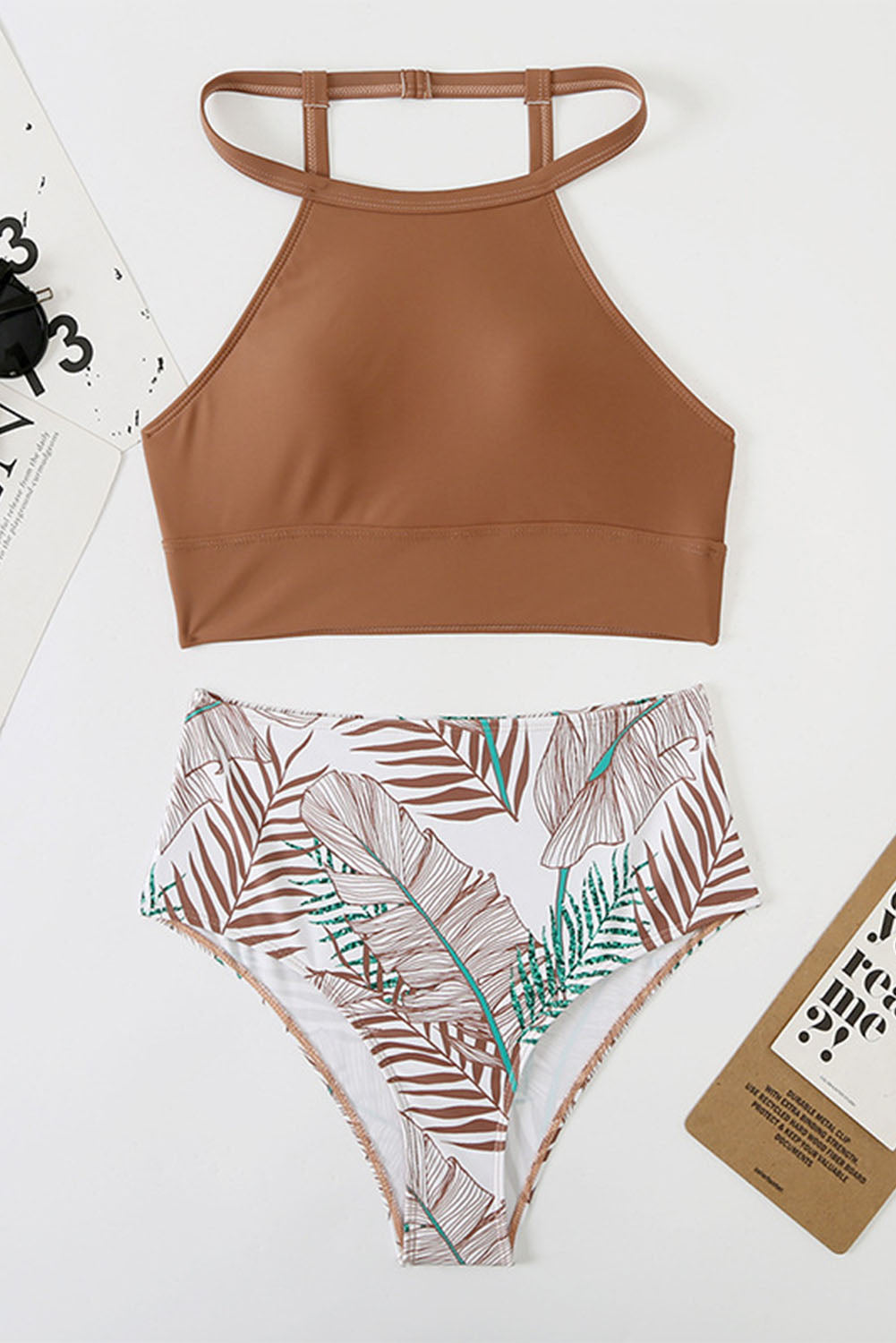 Tropical Print Back Split High Waisted Swimsuit