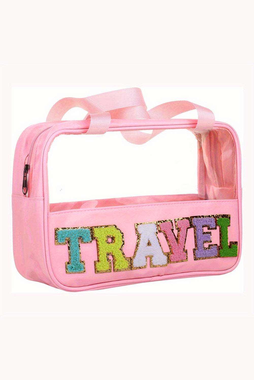 TRAVEL Chenille Letter Clear PVC Makeup Bag