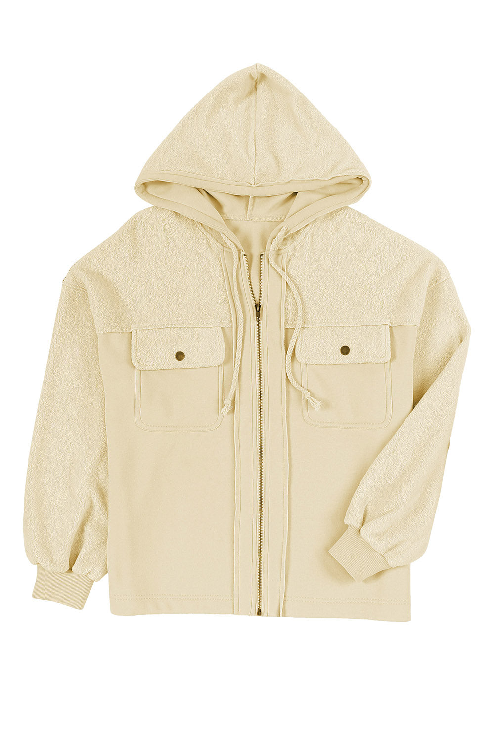 Bishop Sleeve Zip Up Hoodie Jacket with Flap Pockets