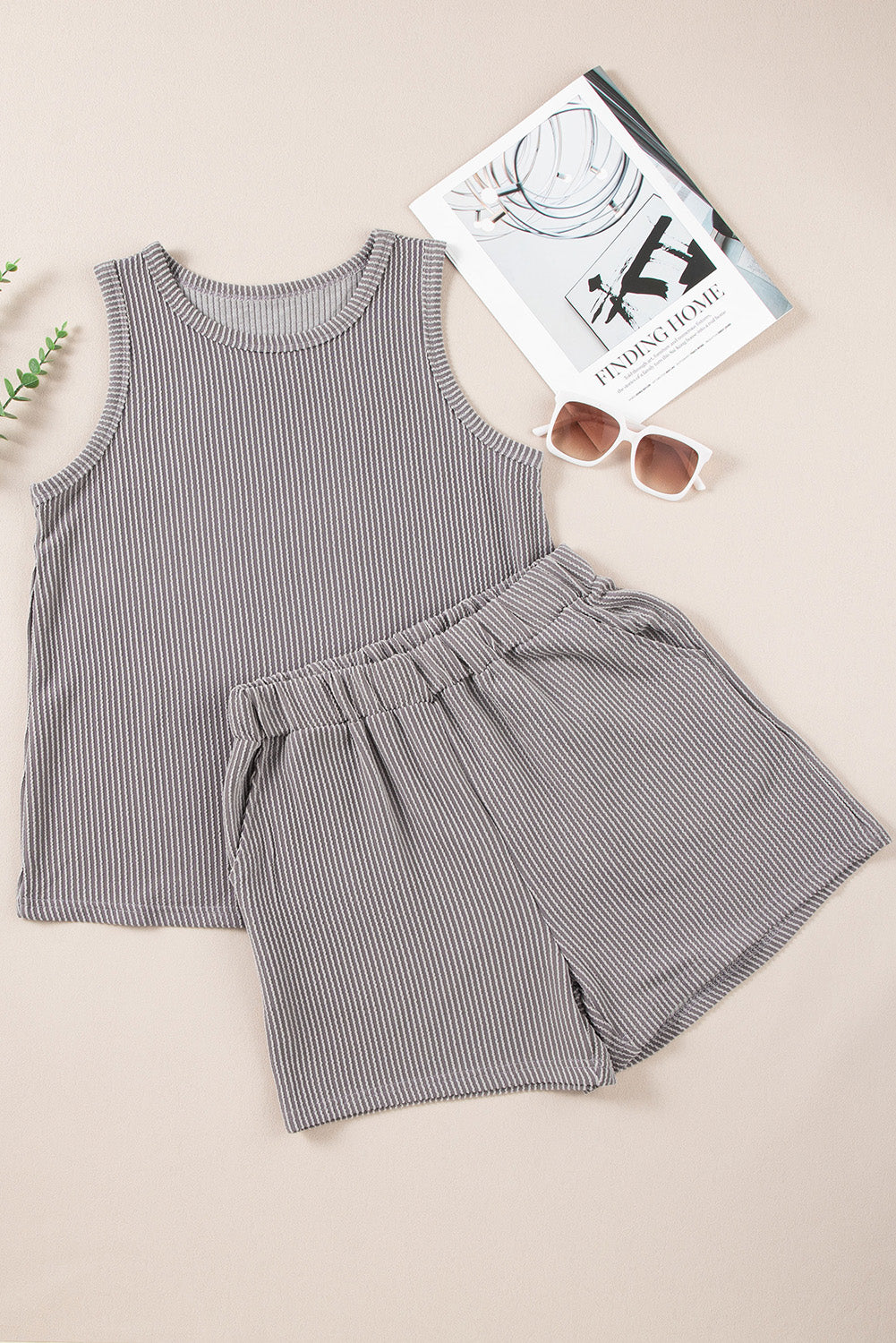 Corded Sleeveless Top and Pocketed Shorts Set