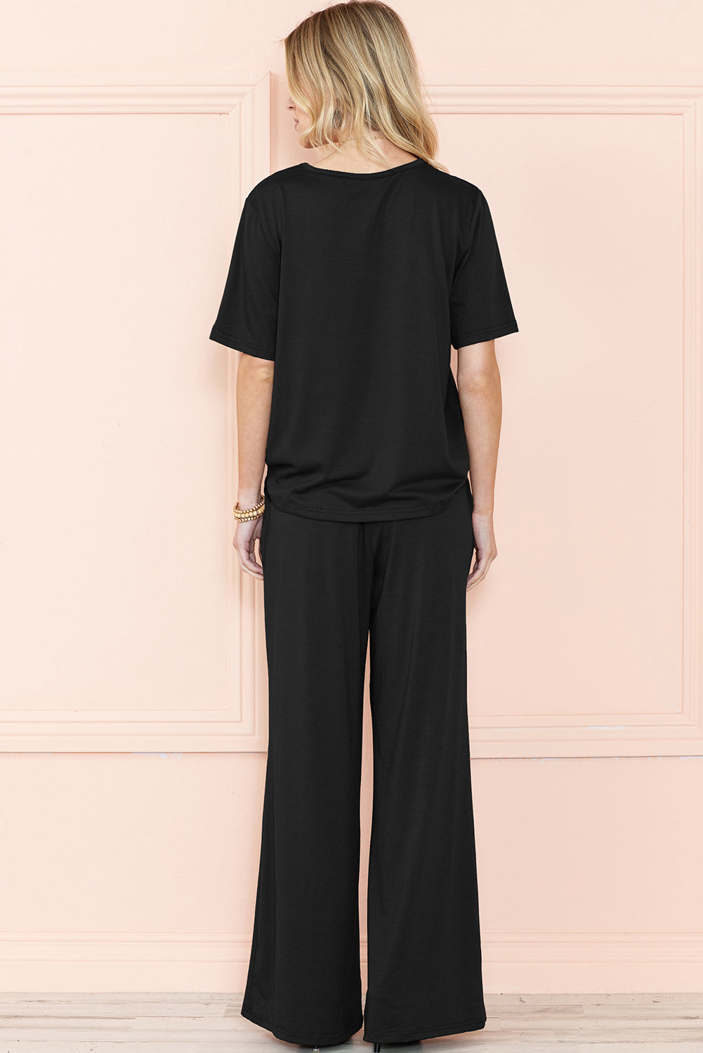 Solid Color T-Shirt and Wide Leg Pants Set