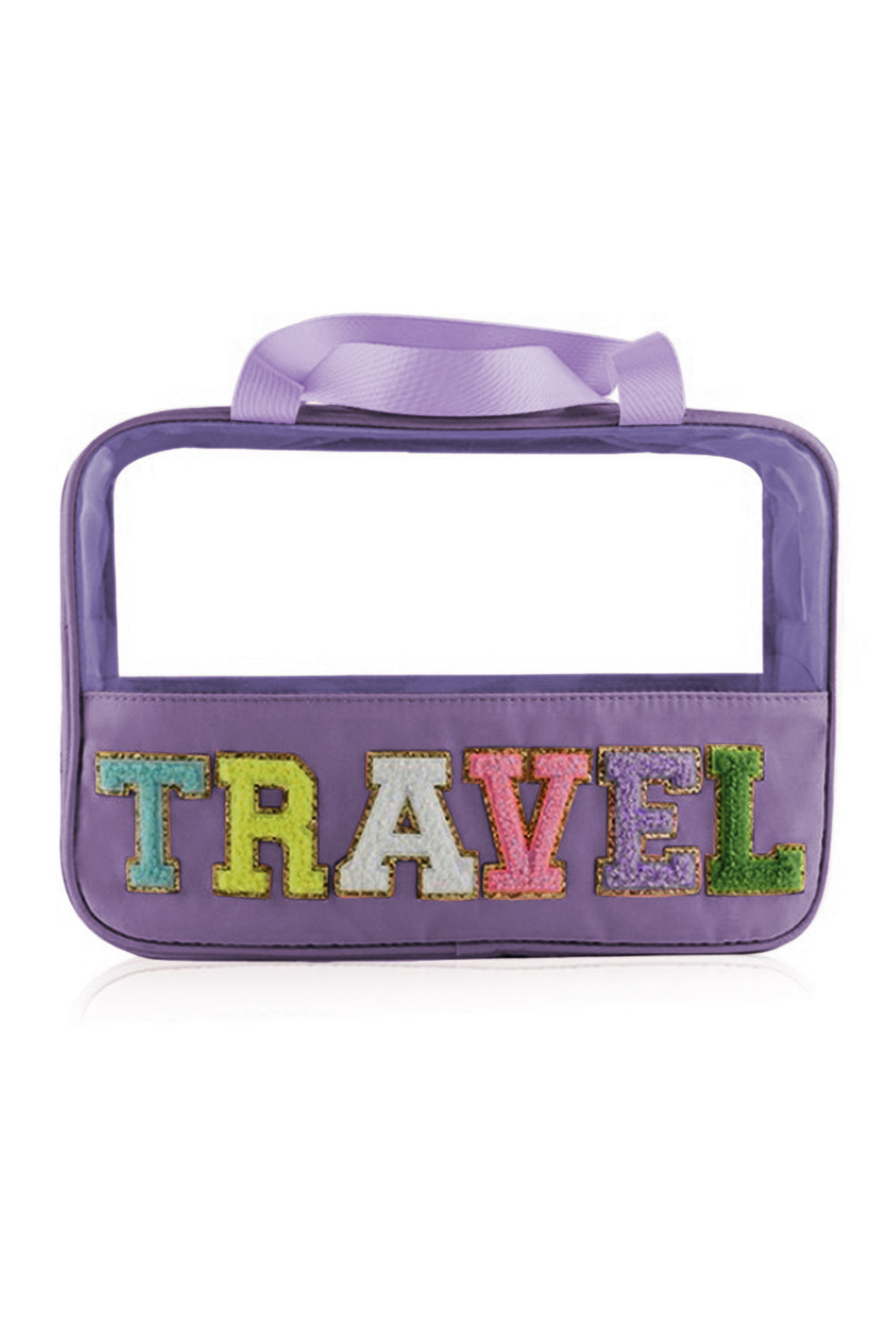 TRAVEL Chenille Letter Clear PVC Makeup Bag