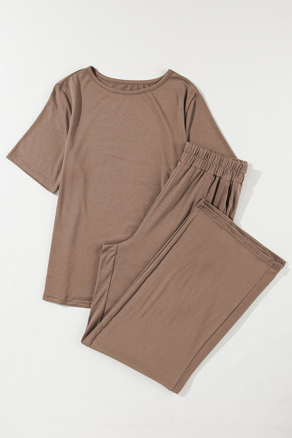 Solid Color T-Shirt and Wide Leg Pants Set