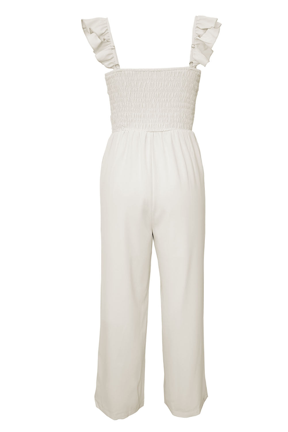 Smocked Ruffle Strap Pocket Wide Leg Jumpsuit