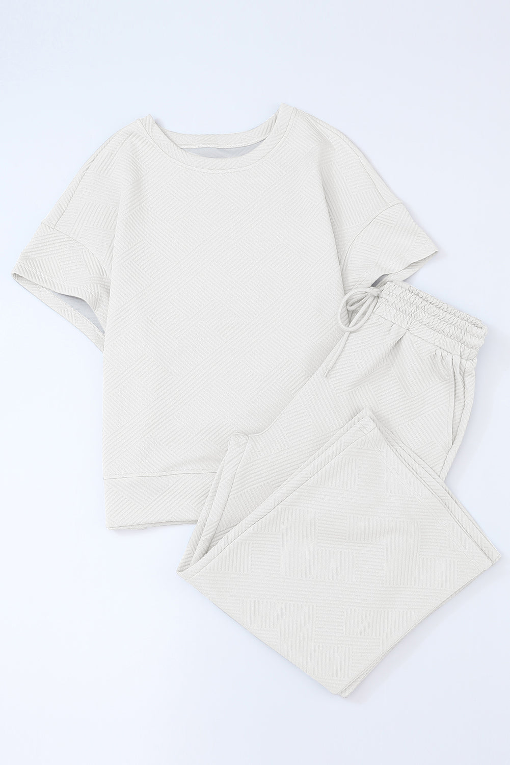 Textured Loose Fit T Shirt and Drawstring Pants Set w/Pockets