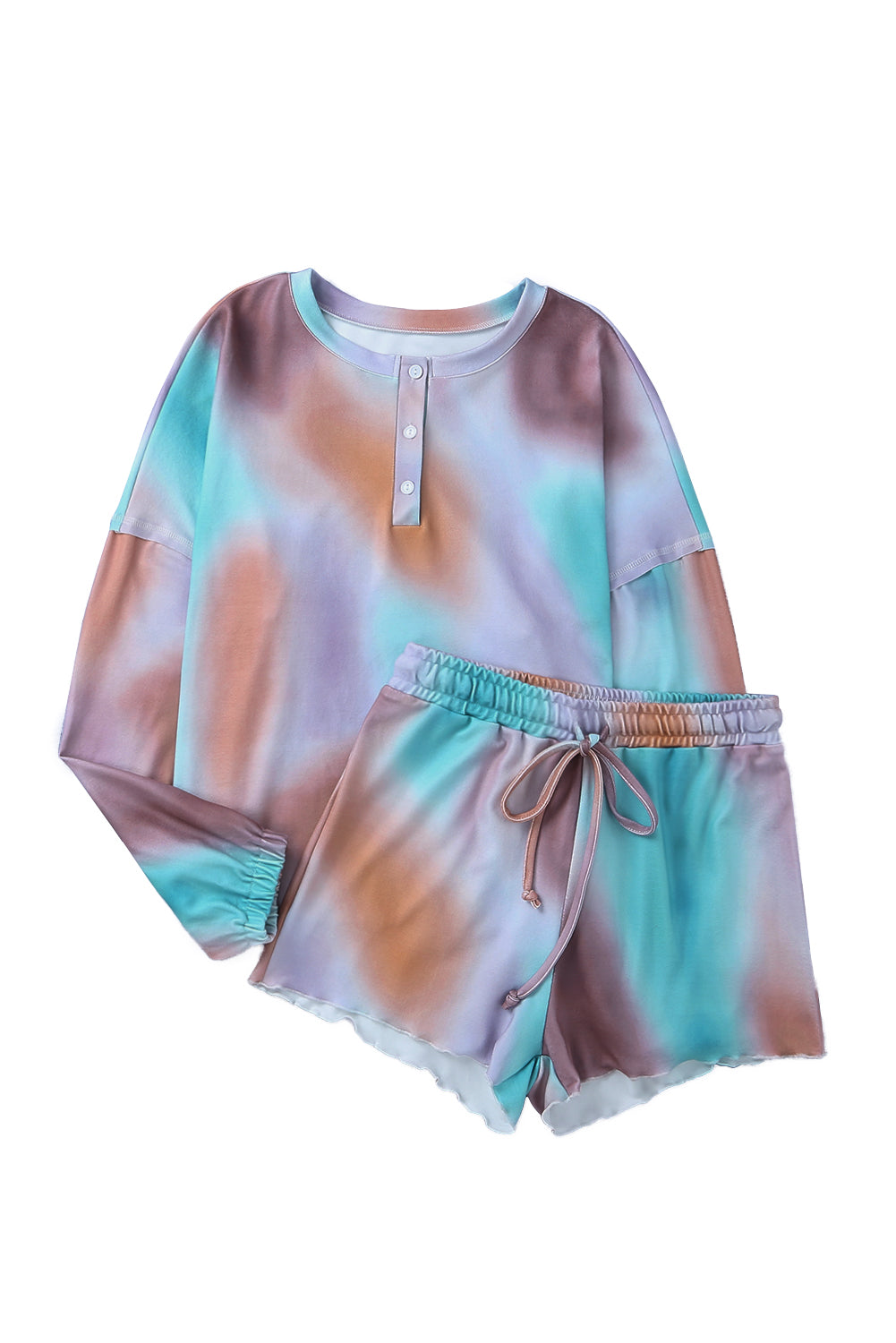 Wholesale Multicolor Tie Dye Top & Drawstring Shorts Loungewear Set