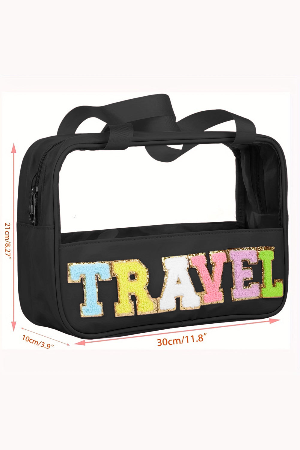 TRAVEL Chenille Letter Clear PVC Makeup Bag