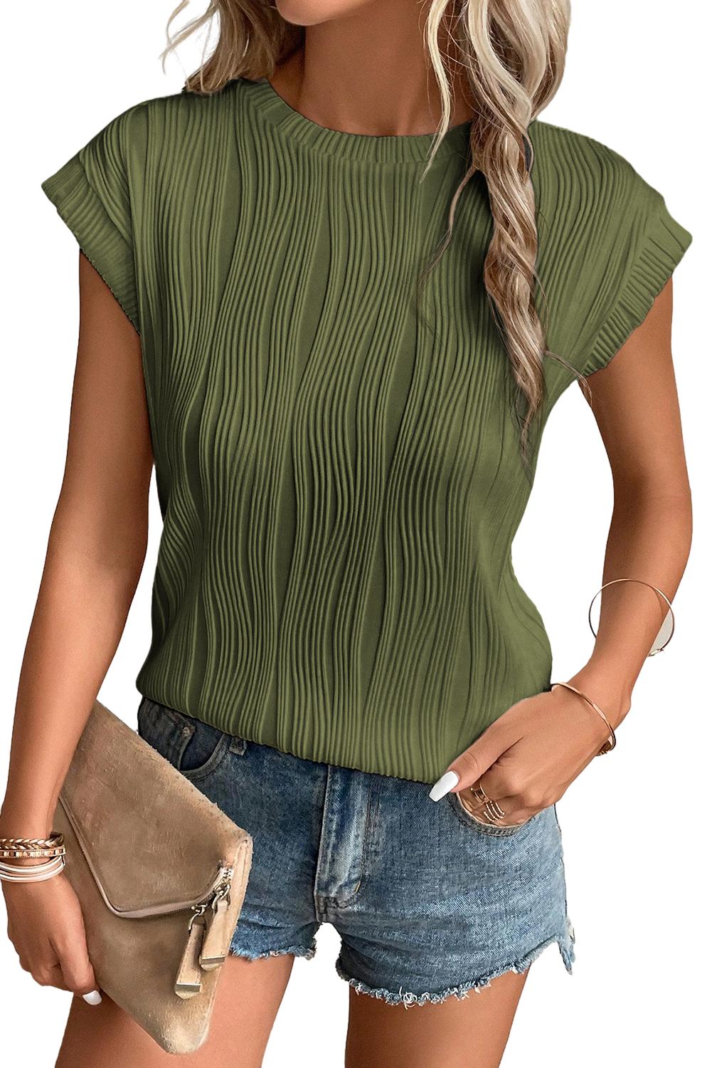 Wavy Textured Cap Sleeve Top