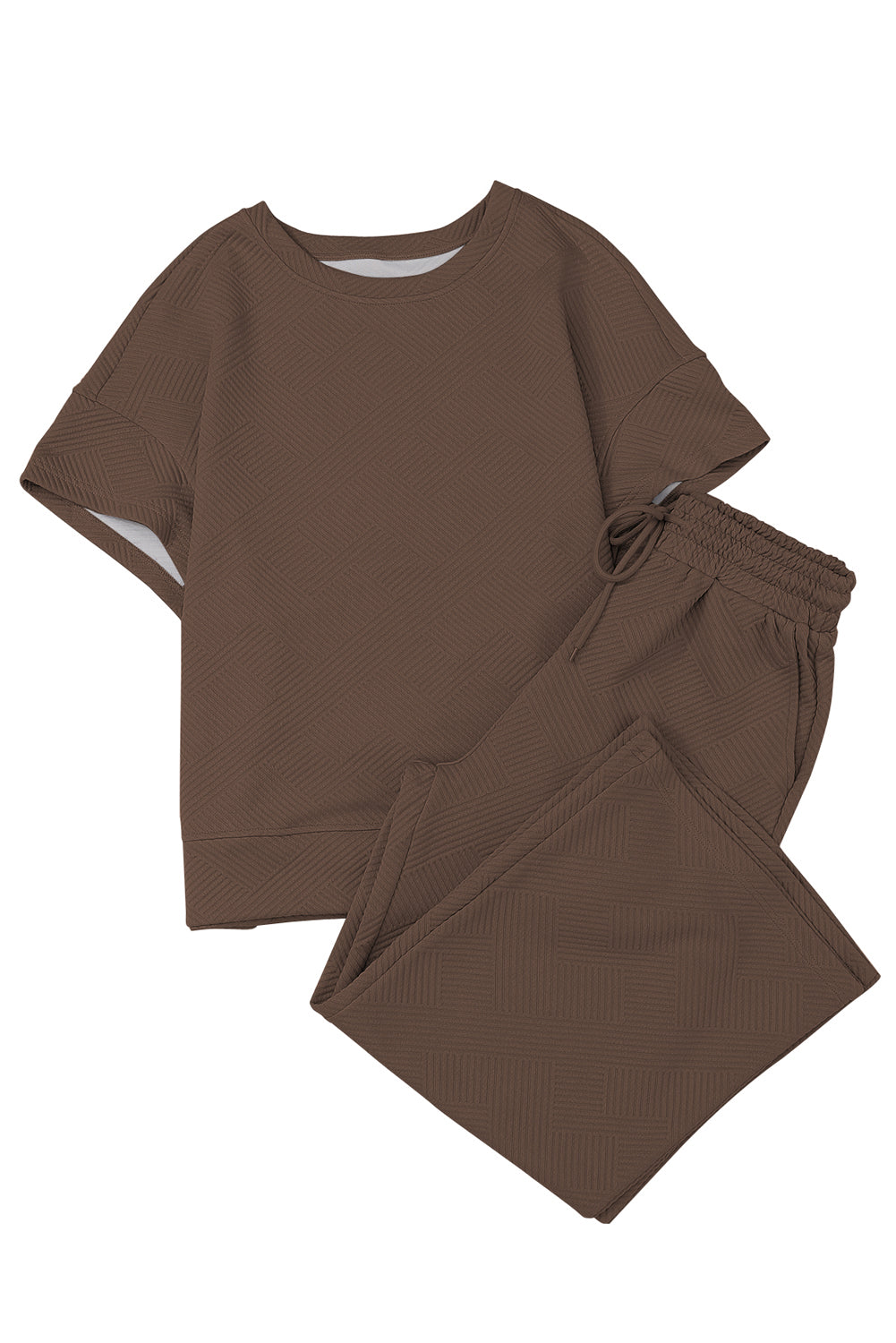 Textured Loose Fit T Shirt and Drawstring Pants Set w/Pockets