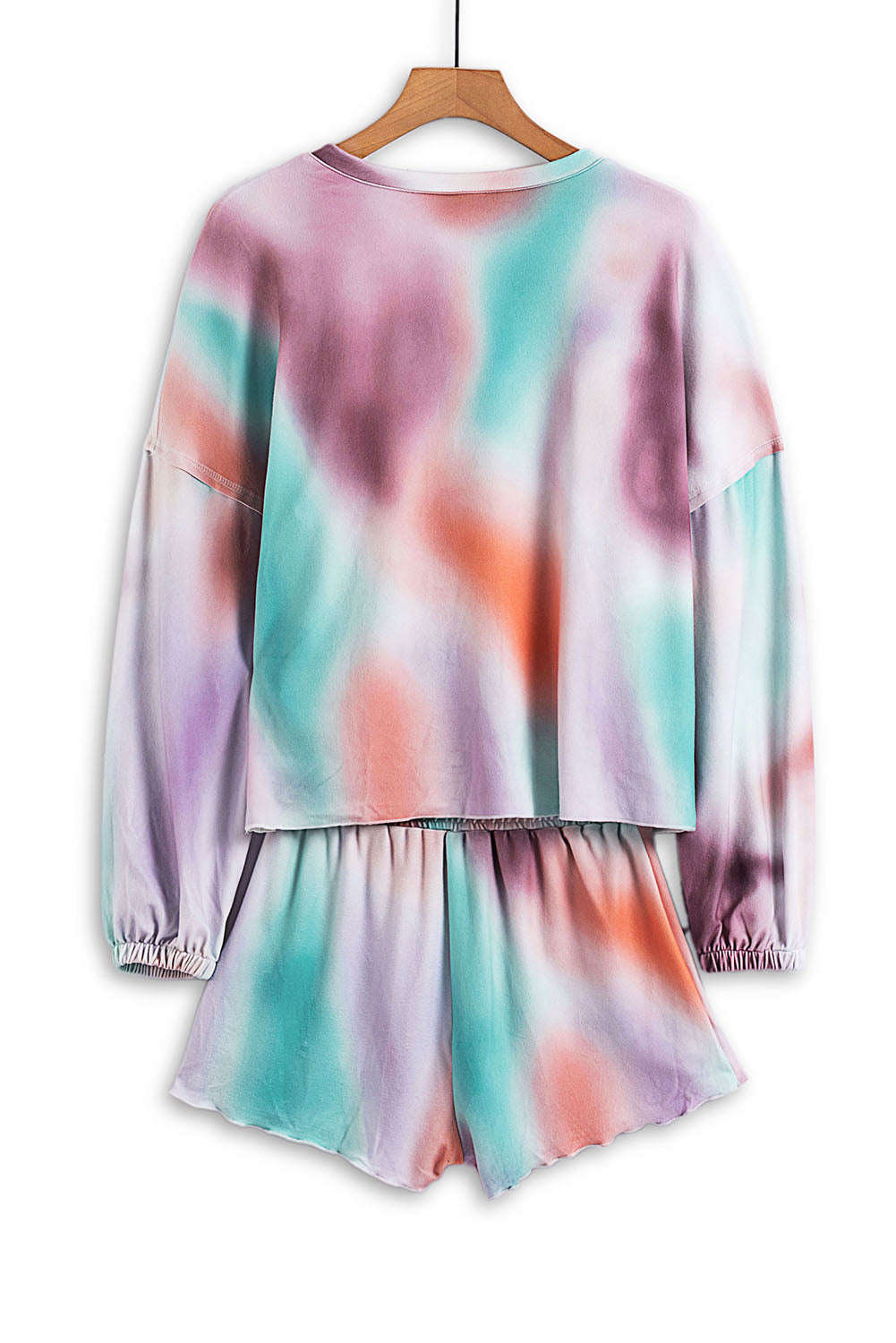 Wholesale Multicolor Tie Dye Top & Drawstring Shorts Loungewear Set