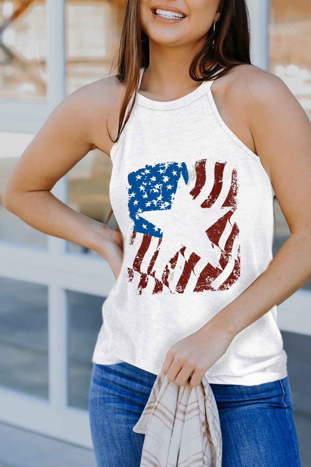 White Star American Flag Printed Graphic Tank Top