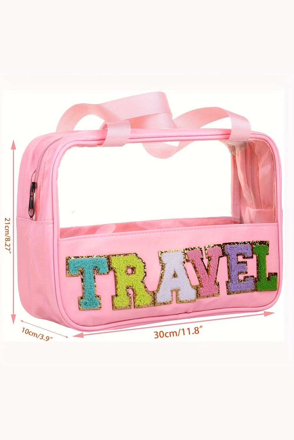 TRAVEL Chenille Letter Clear PVC Makeup Bag