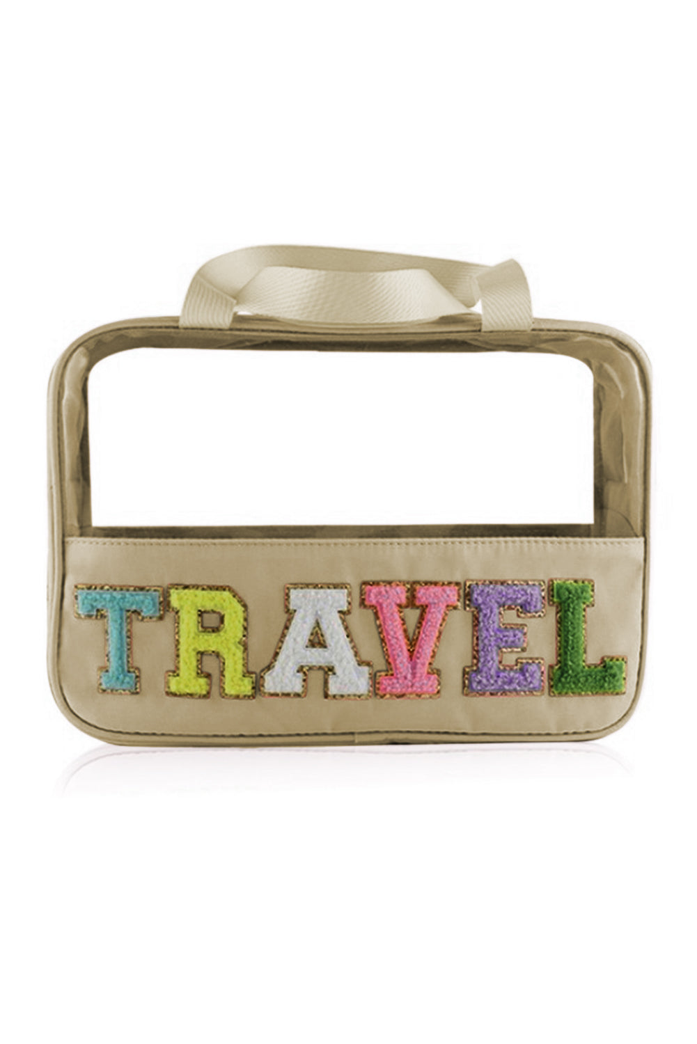 TRAVEL Chenille Letter Clear PVC Makeup Bag