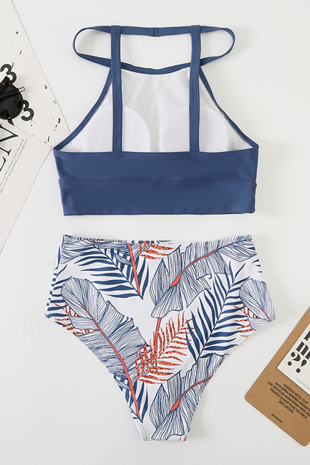 Tropical Print Back Split High Waisted Swimsuit