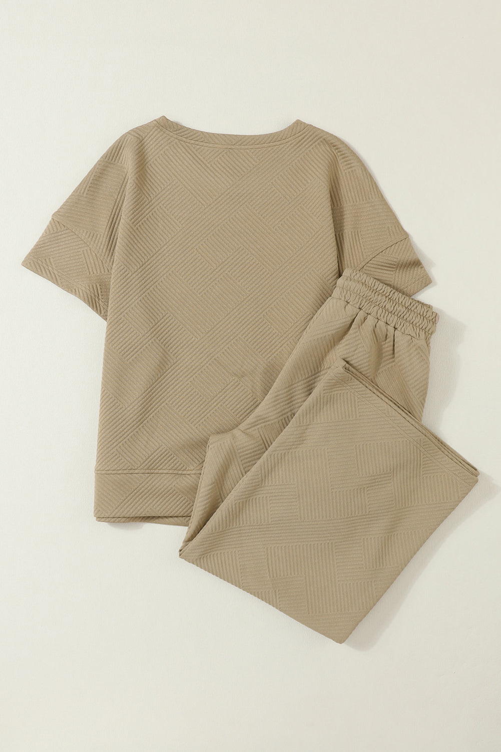 Textured Loose Fit T Shirt and Drawstring Pants Set w/Pockets