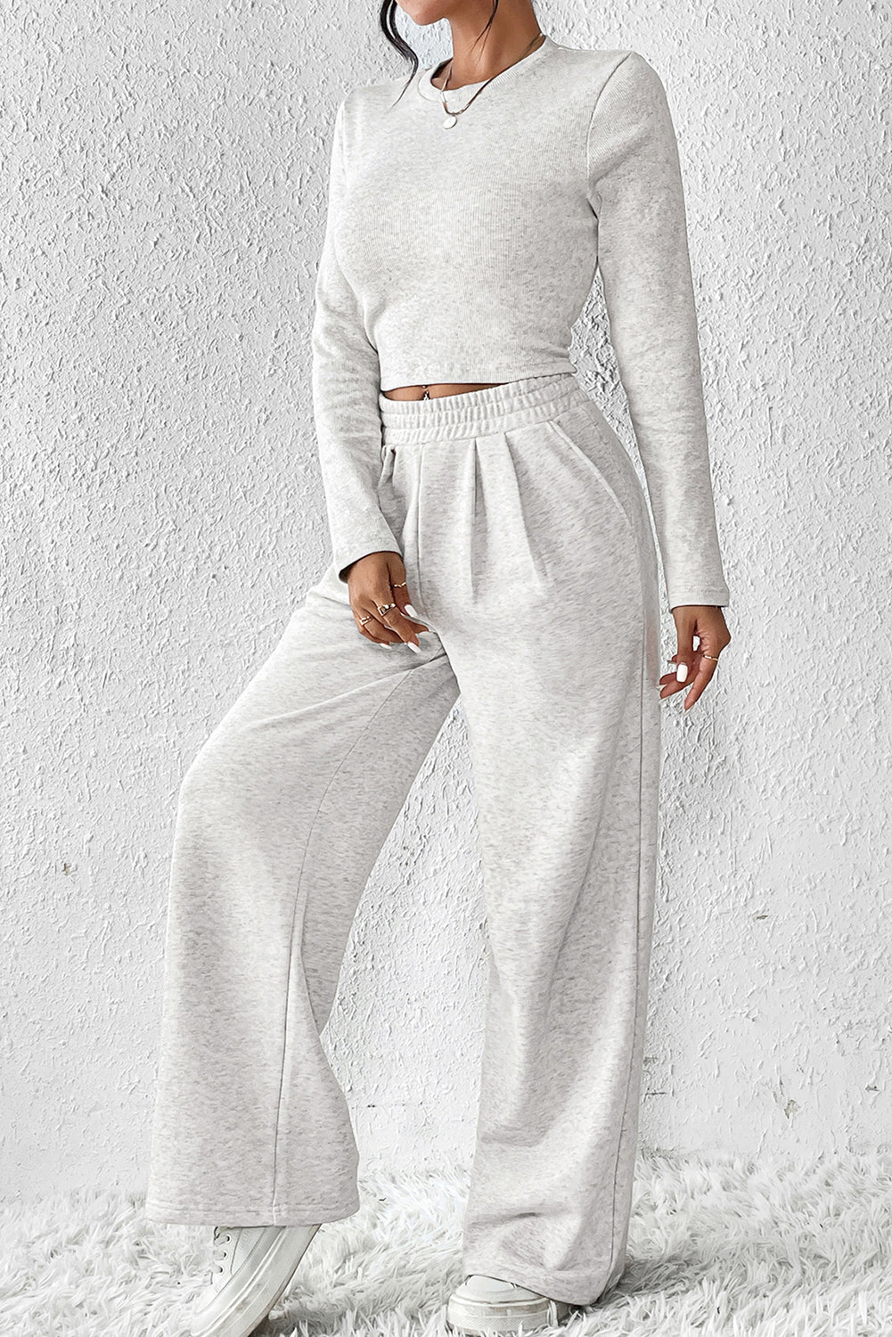 Slim Fit Crop Top and Wide Leg Pants Set