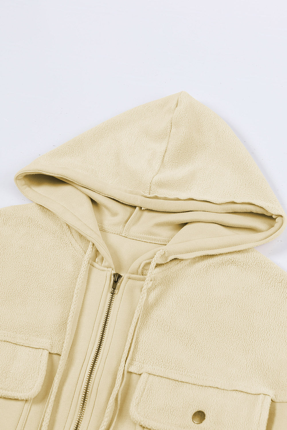 Bishop Sleeve Zip Up Hoodie Jacket with Flap Pockets