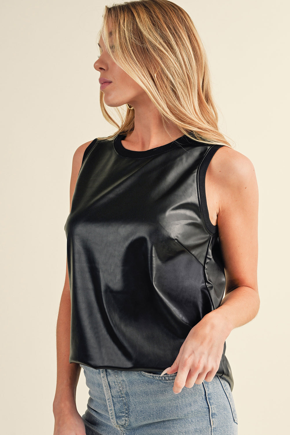 Essential Elegance: Black Round Neck Tank Top