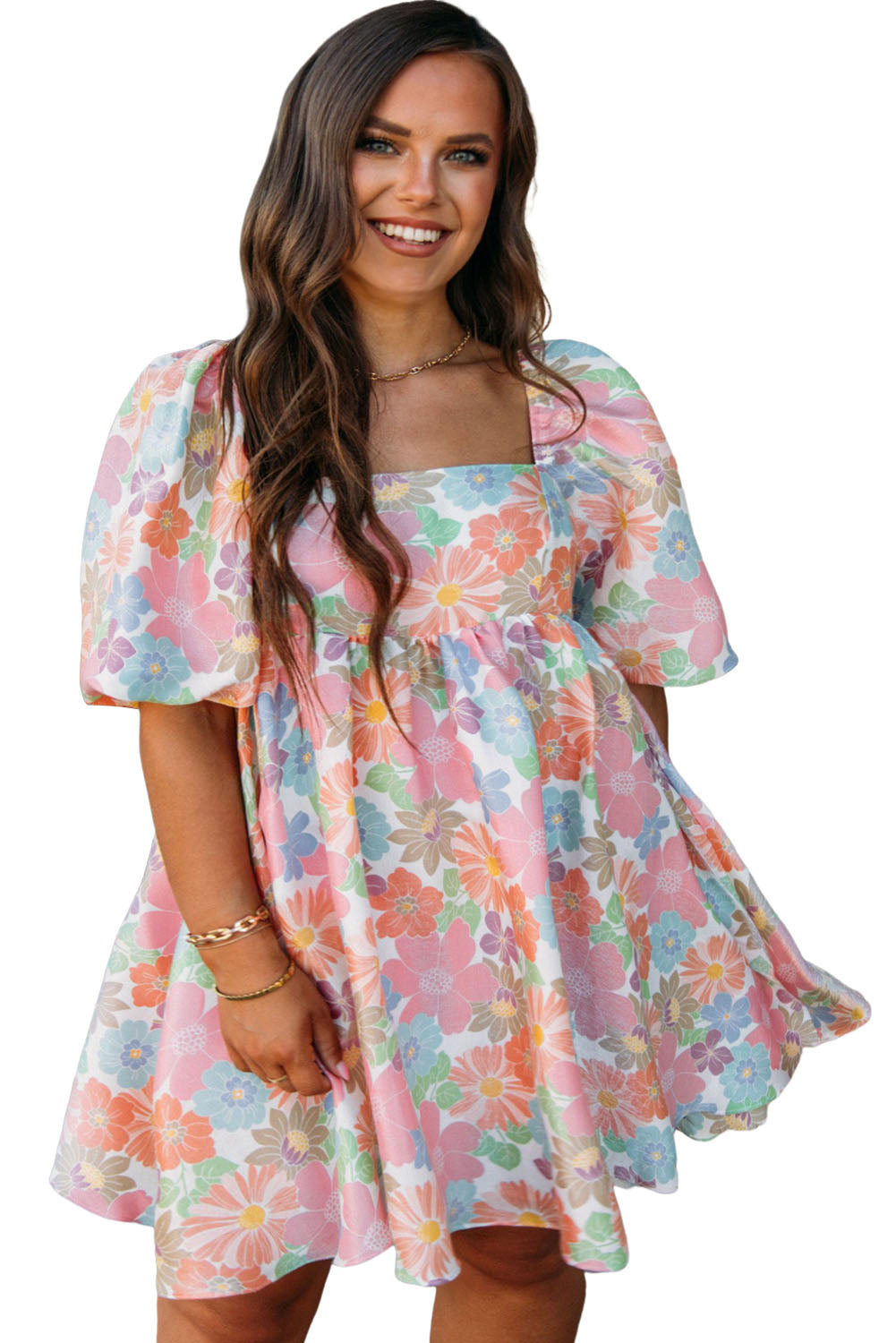 Multicolor Floral Plus Babydoll Dress