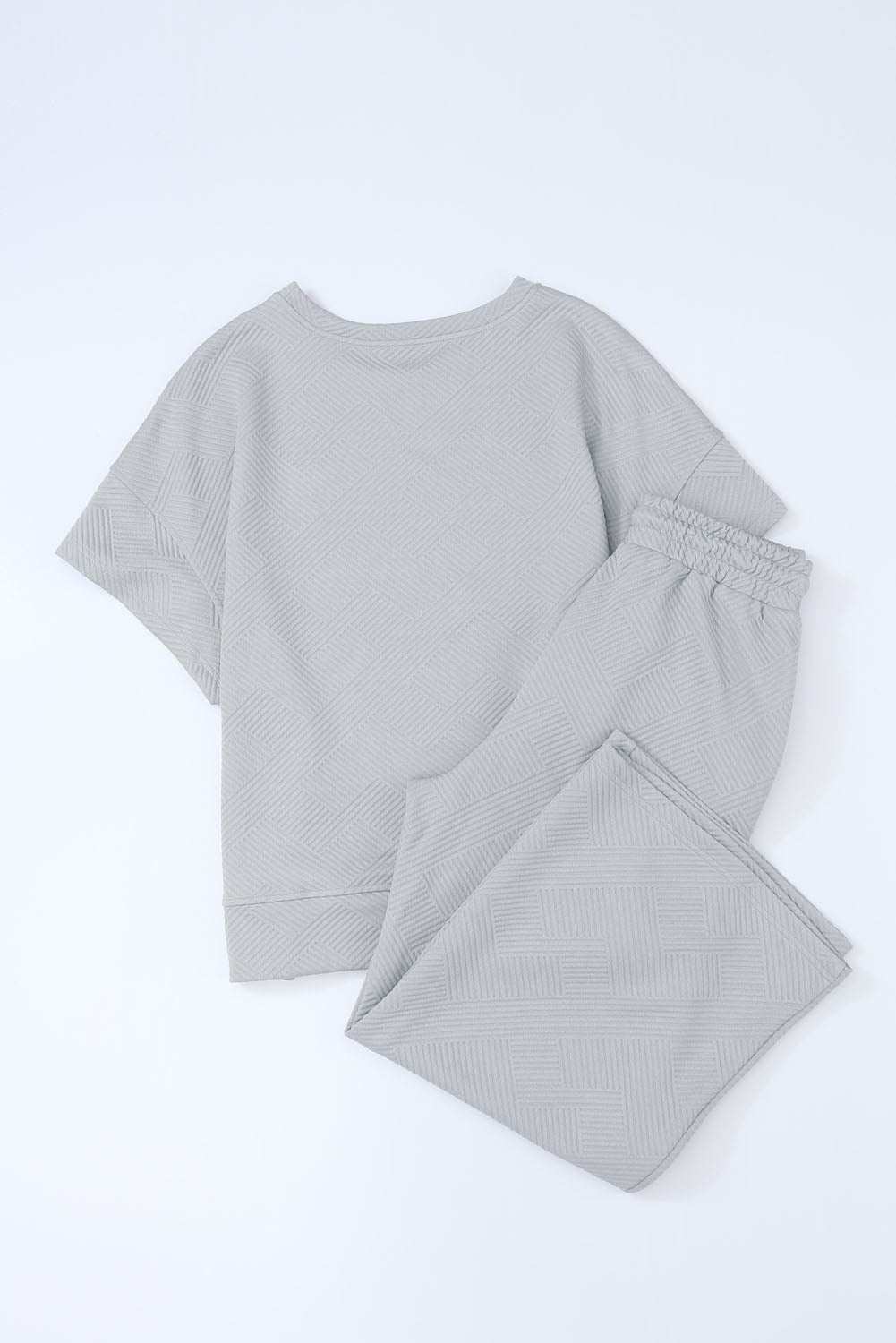 Textured Loose Fit T Shirt and Drawstring Pants Set w/Pockets