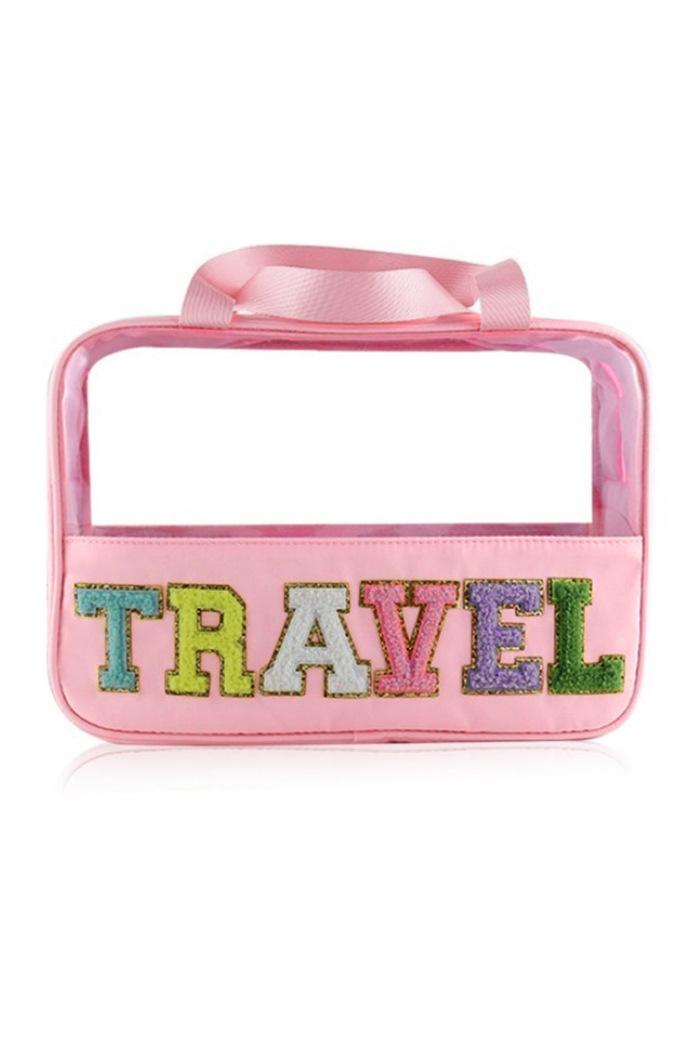 TRAVEL Chenille Letter Clear PVC Makeup Bag