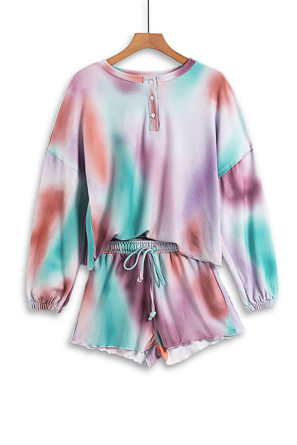 Wholesale Multicolor Tie Dye Top & Drawstring Shorts Loungewear Set