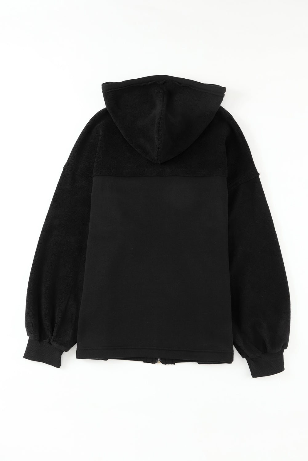 Bishop Sleeve Zip Up Hoodie Jacket with Flap Pockets