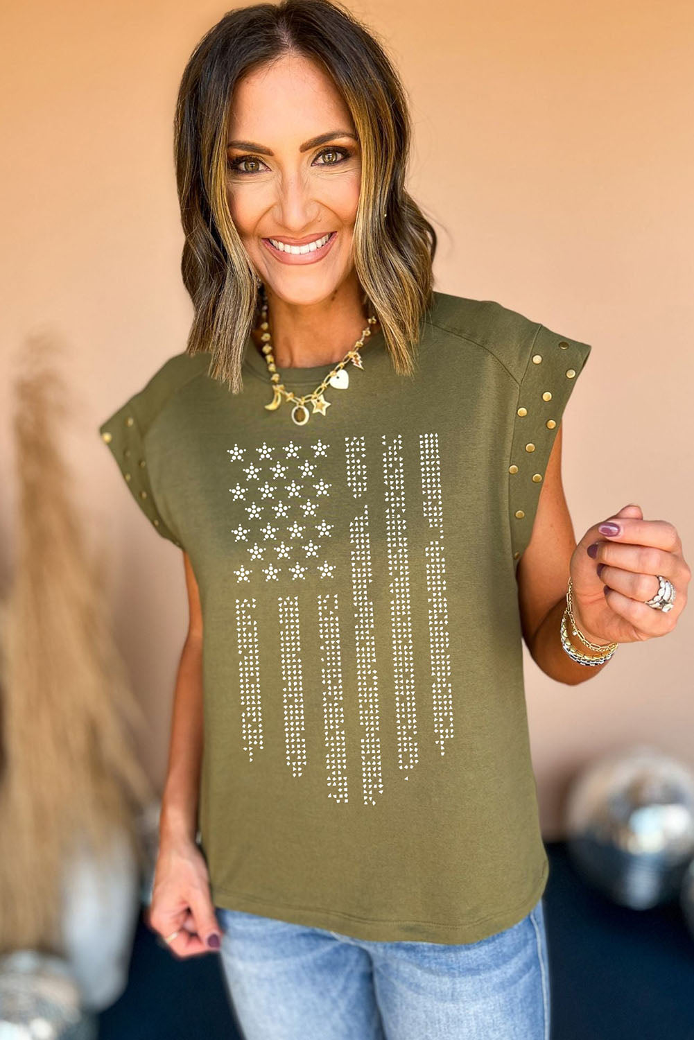 Khaki Stars Stripes Sleeve Tee