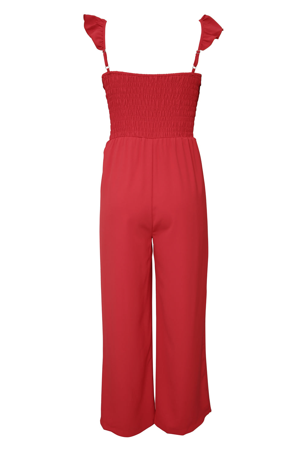 Smocked Ruffle Strap Pocket Wide Leg Jumpsuit