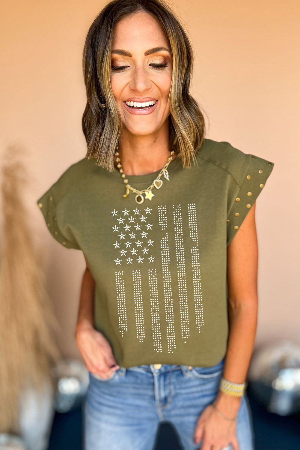 Khaki Stars Stripes Sleeve Tee