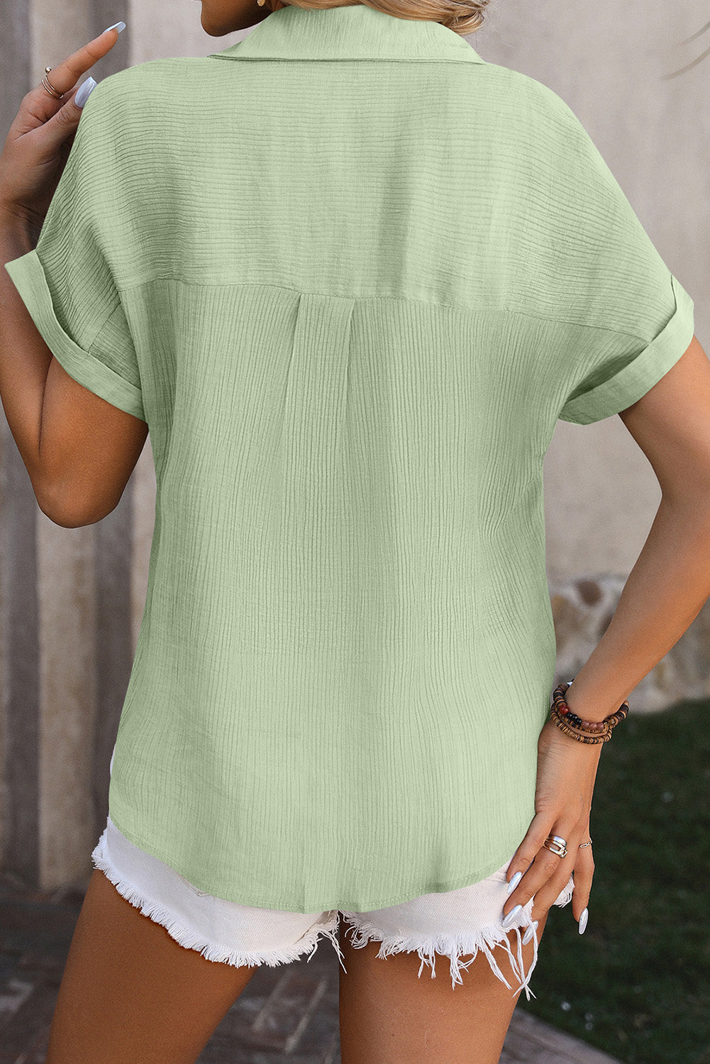 Crinkle Short Sleeve Blouse