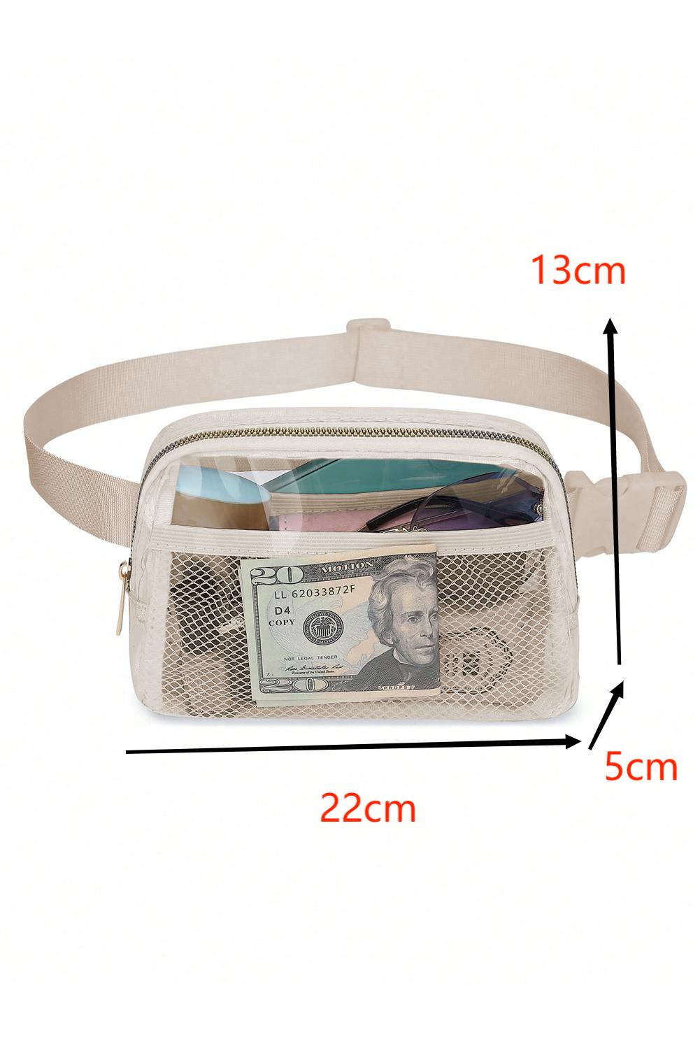 Black Adjustable Straps Zipper Clear Waist Bag